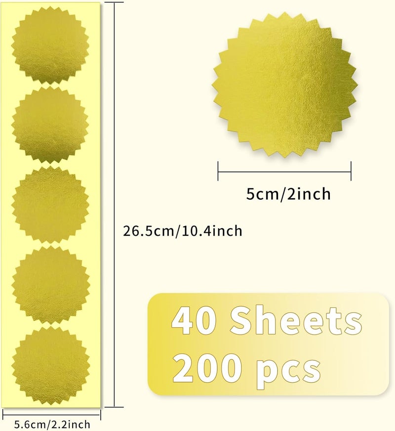 Yeachlaing 200pcs 2” Gold Metallic Serrated Edge Sealing Stickers – for Sealing, Awards, Embossing, Certificates, and Envelopes - Image 2